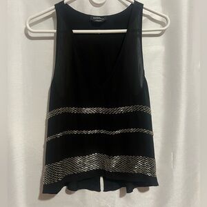 bebe Black Tank Top with Metallic Stripes